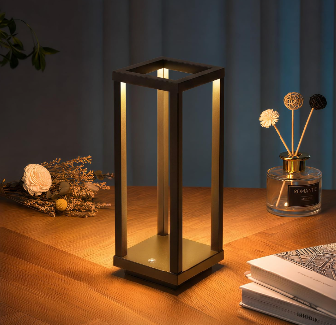 Black Cordless Waterproof Table Lamp, Rechargeable Outdoor Desk Lamp