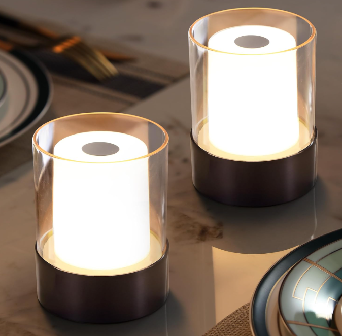 Black Cordless Table Lamp, Rechargeable Outdoor Lamp, Set of 2