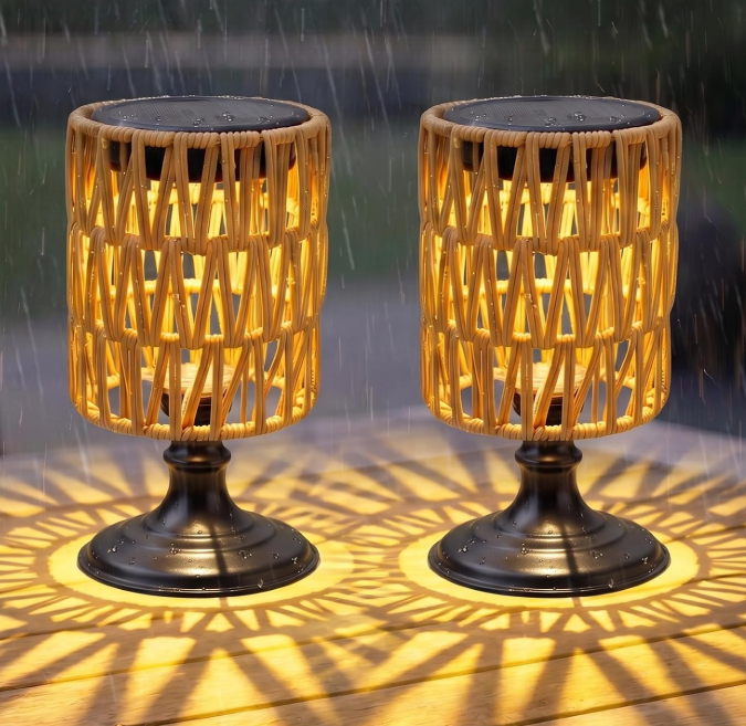 Solar Outdoor Table Lamp, Waterproof Lantern, Set of 2