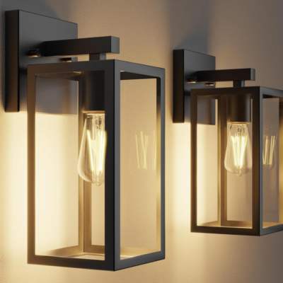 Matte Black Outdoor Wall Light, Clear Glass Shade, Waterproof Lantern, for Patio, Porch and Entryway