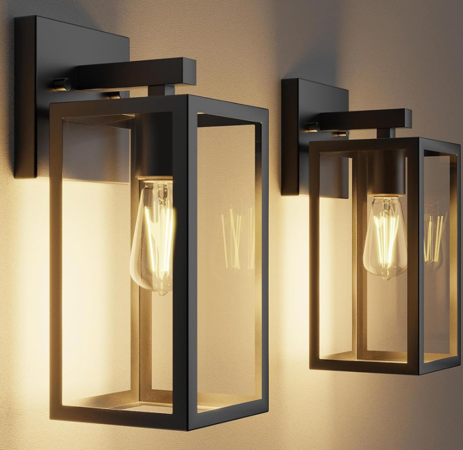 Matte Black Outdoor Wall Light, Clear Glass Shade, Waterproof Lantern, for Patio, Porch and Entryway