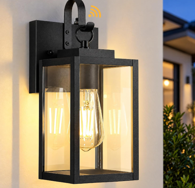 Dusk to Dawn Outdoor Wall Light, Clear Glass, All-Metal Frame