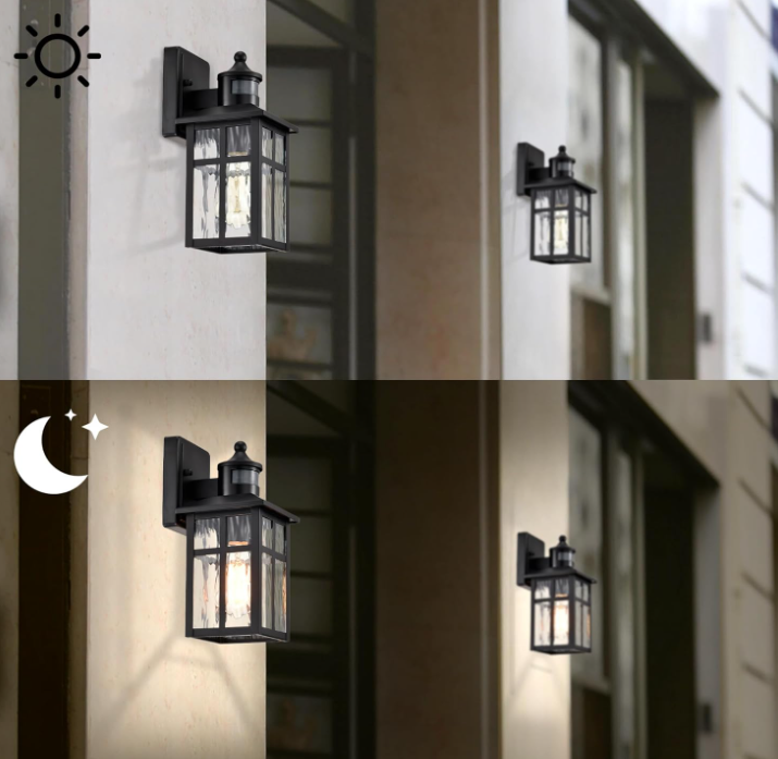 Outdoor Wall Light, Dusk to Dawn Sensor, Clear Glass Shade, Matte Black Waterproof Fixture - Image 2