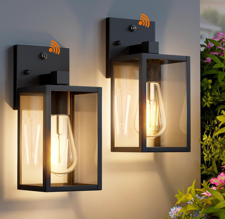 Dusk to Dawn Outdoor Wall Light, Sensor Lighting, Waterproof Black Fixture, 2 Pack