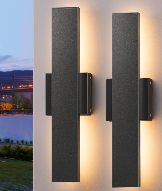 Modern Black Outdoor Wall Light, LED Lighting, 2 Pack