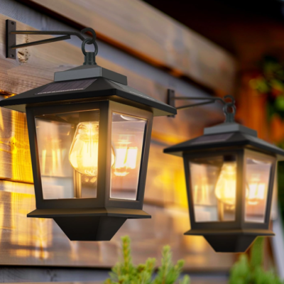 Solar Outdoor Wall Light, Solar Panel, Dusk to Dawn Lighting, Rustproof and Waterproof, Warm White