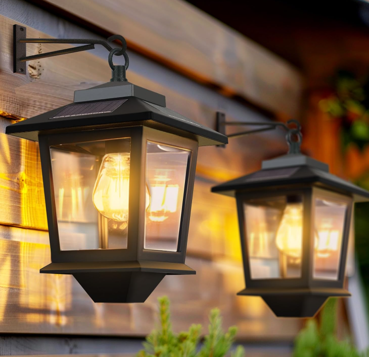 Solar Outdoor Wall Light, Solar Panel, Dusk to Dawn Lighting, Rustproof and Waterproof, Warm White