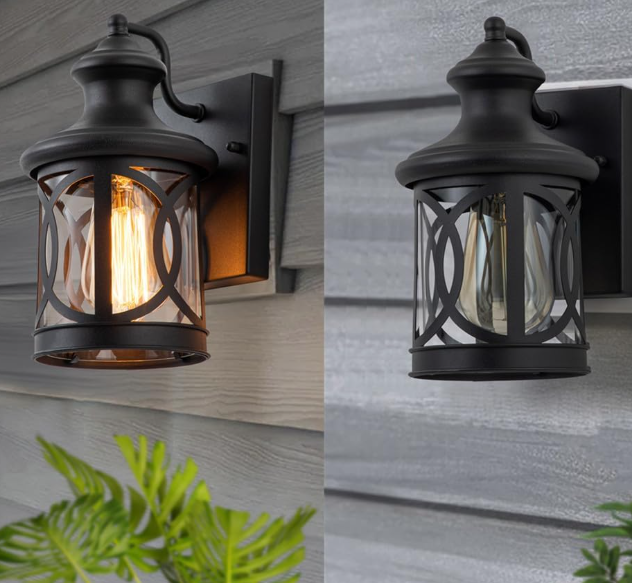 Outdoor Wall Light, Waterproof Exterior Light, Matte Black Fixture, Clear Glass Shade, 2 Pack - Image 2