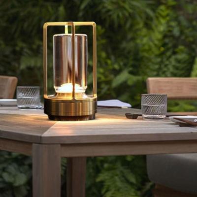 Portable Metal Table Lamp, Indoor and Outdoor Use, Rechargeable Cordless Lamp, Three Lighting Colors