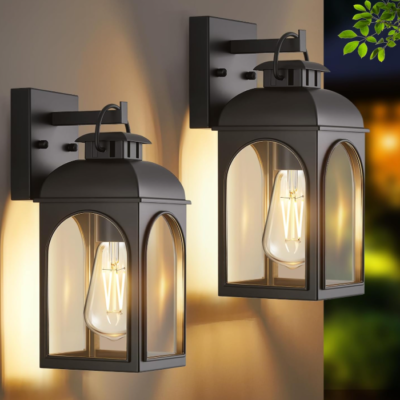 Modern Black Outdoor Wall Light, Exterior Lantern, 2 Pack