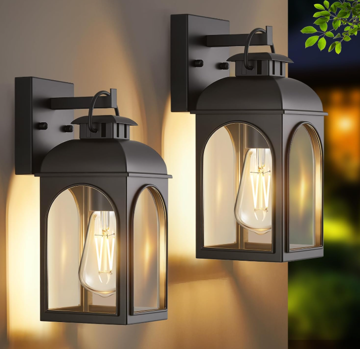 Modern Black Outdoor Wall Light, Exterior Lantern, 2 Pack