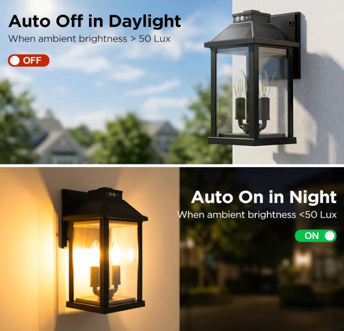 Solar Outdoor Wall Light, Waterproof, 3 Lighting Modes, Motion Sensor, for House, Patio and Fence, 2 Pack - Image 2