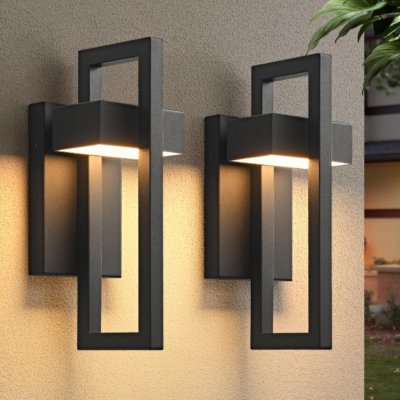 Modern Outdoor Wall Light, Integrated Lighting, Exterior Mount, Matte Black, 2 Pack