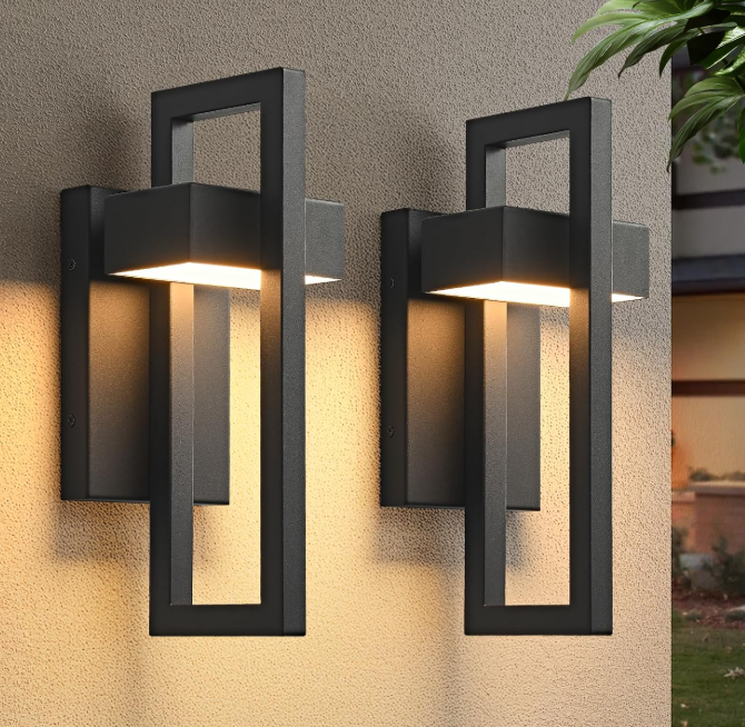 Modern Outdoor Wall Light, Integrated Lighting, Exterior Mount, Matte Black, 2 Pack