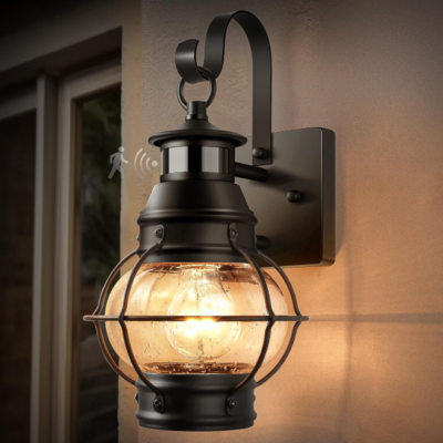 Outdoor Wall Light, Motion Sensor, Dusk to Dawn Lighting, Black Waterproof and Rustproof Fixture