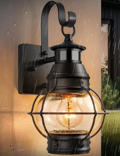 Outdoor Wall Light, Motion Sensor, Dusk to Dawn Lighting, Black Waterproof and Rustproof Fixture - Image 2