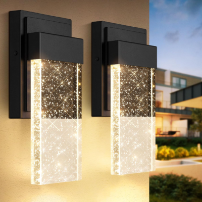 Outdoor Wall Light, Crystal Bubble Glass Shade, Waterproof Fixture