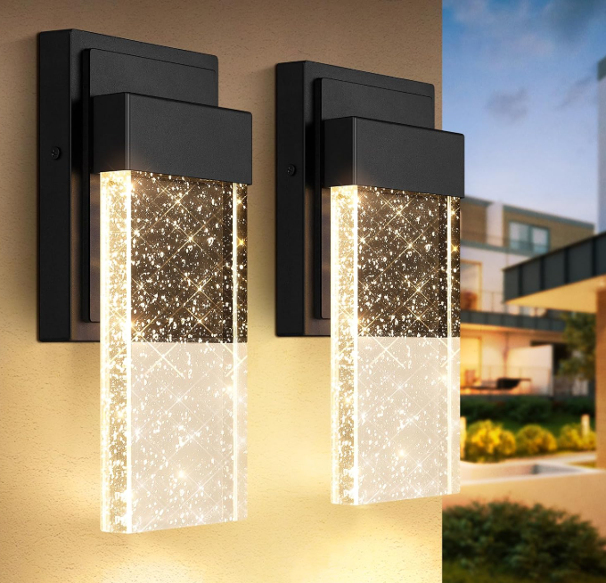 Outdoor Wall Light, Crystal Bubble Glass Shade, Waterproof Fixture