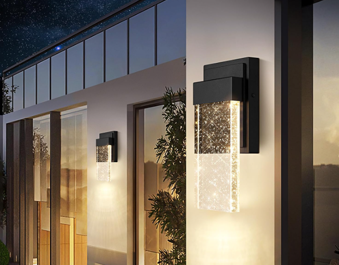 Outdoor Wall Light, Crystal Bubble Glass Shade, Waterproof Fixture - Image 2