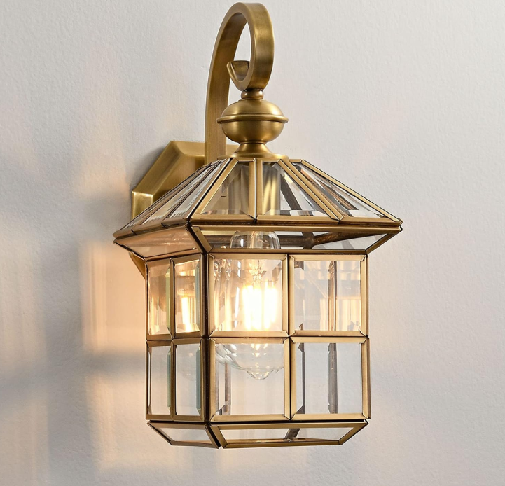 Copper Brass Outdoor Wall Light, Waterproof and Rustproof, Clear Glass Shade, for Garage, Porch and Balcony