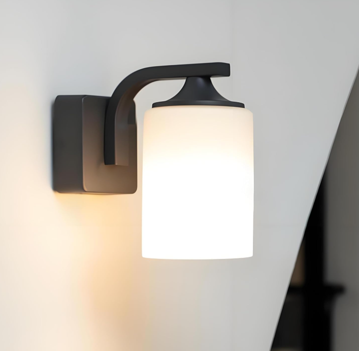 Modern Outdoor Wall Light, Waterproof and Rustproof Aluminum Fixture, Milk Glass Shade, Indoor and Outdoor Use